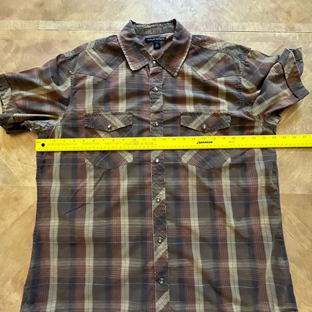 Banana Republic Brown and Tan Checkered Casual Shirt